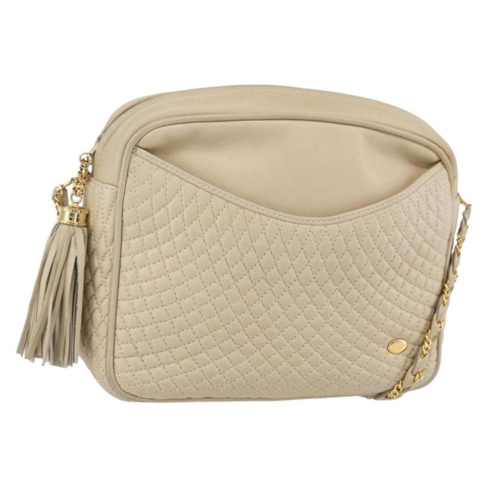 Bally Vintage Quilted Leather Ecru Leather Shoulder Bag Bag
